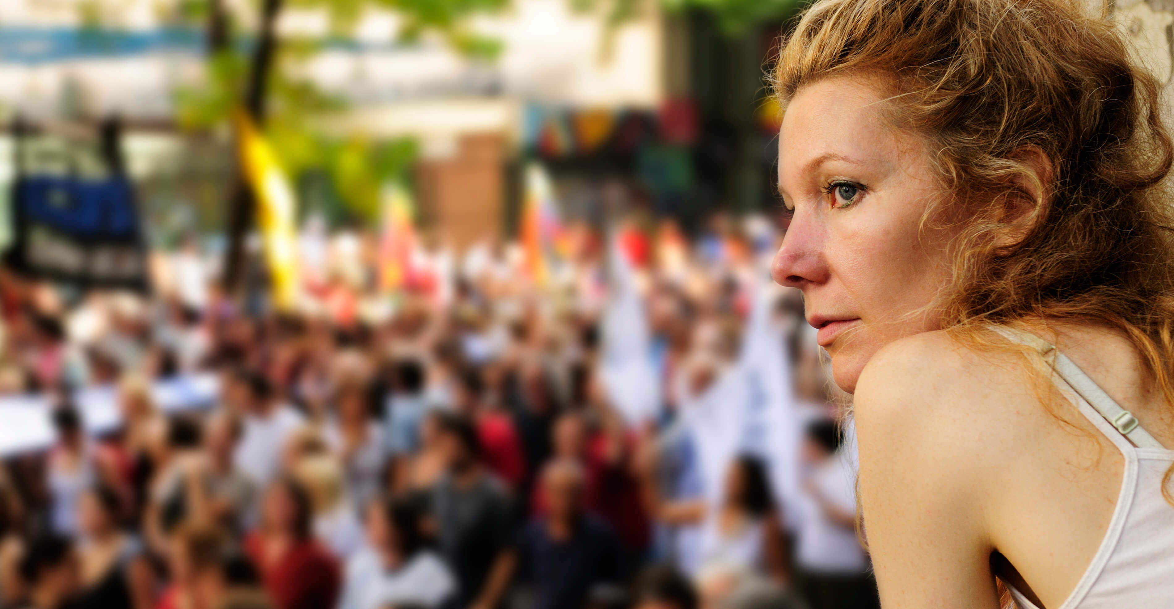 Woman looking at protest